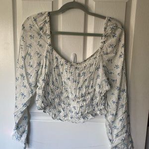 Urban outfitters white blue floral blouse